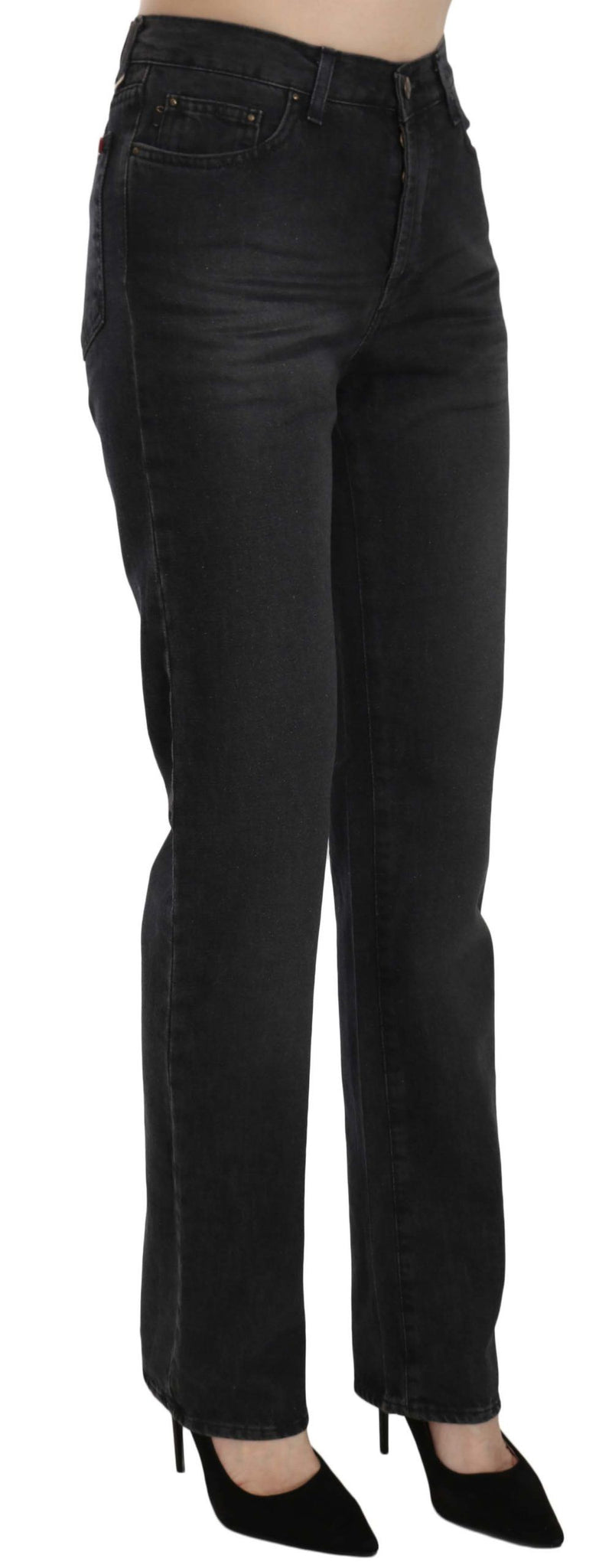 Jean droit taille haute en jean noir délavé Just Cavalli
