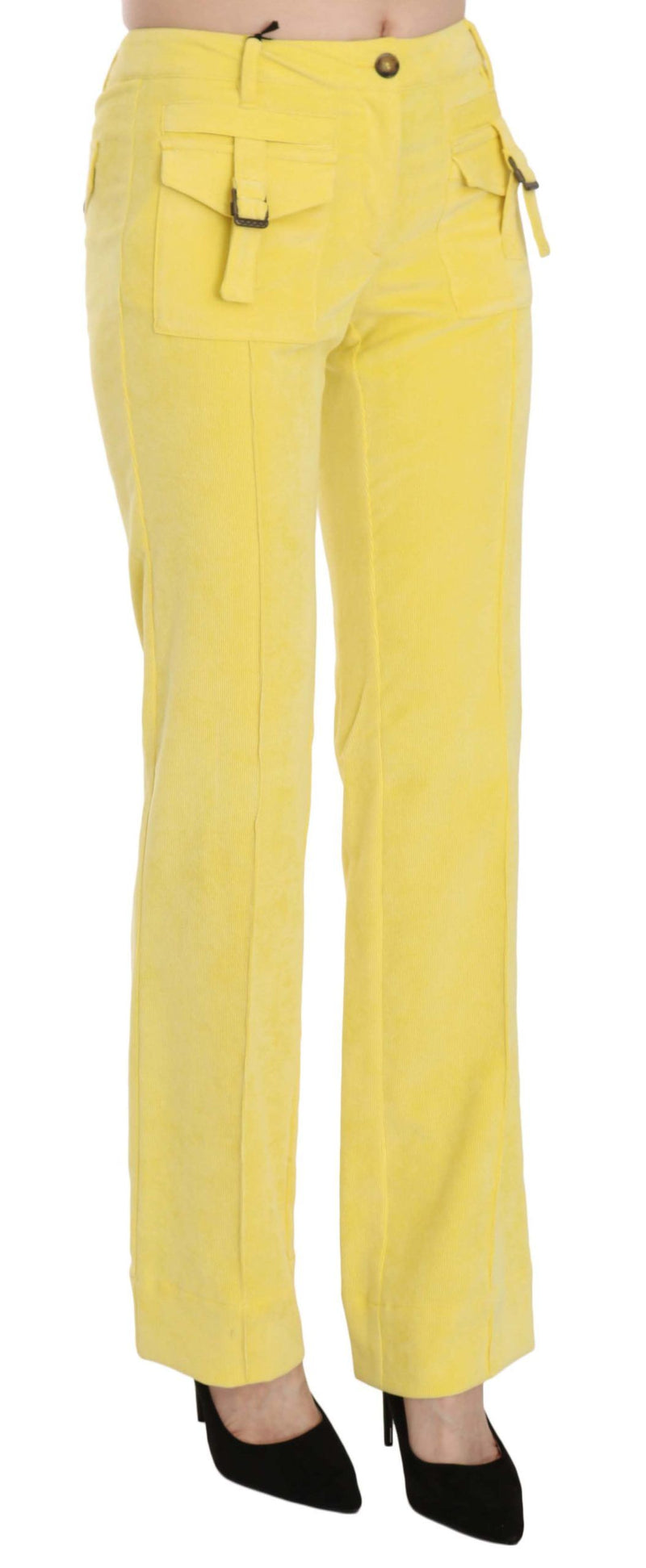 Pantalon droit en velours côtelé jaune Just Cavalli, taille mi-hauteur.