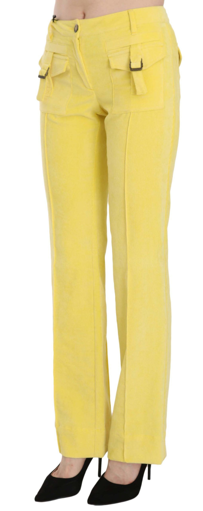 Pantalon droit en velours côtelé jaune Just Cavalli, taille mi-hauteur.