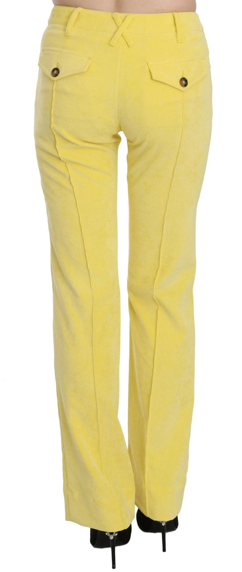 Pantalon droit en velours côtelé jaune Just Cavalli, taille mi-hauteur.
