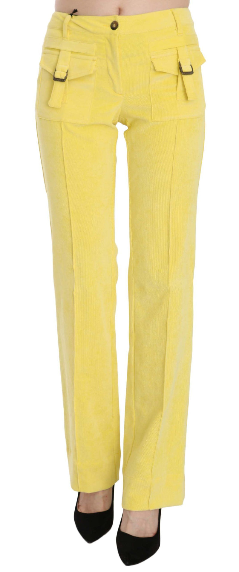 Pantalon droit en velours côtelé jaune Just Cavalli, taille mi-hauteur.
