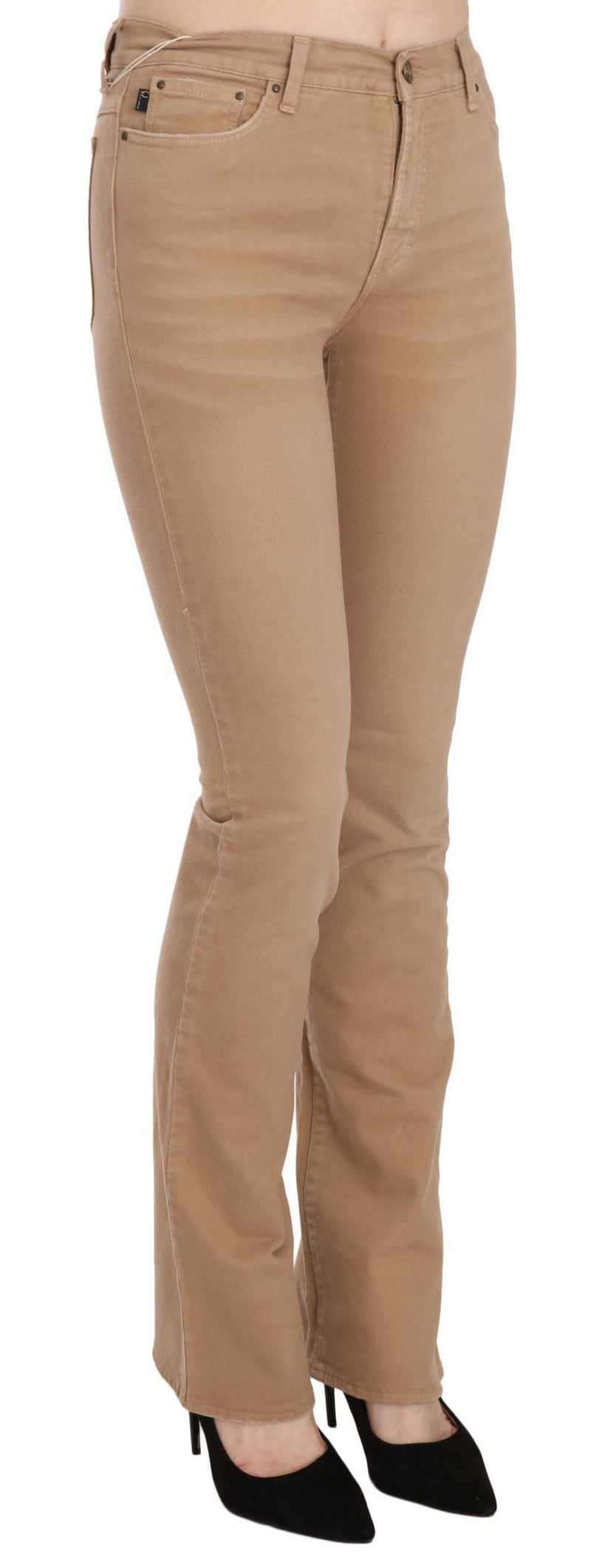 Pantalon slim en coton stretch marron Just Cavalli, taille mi-hauteur.