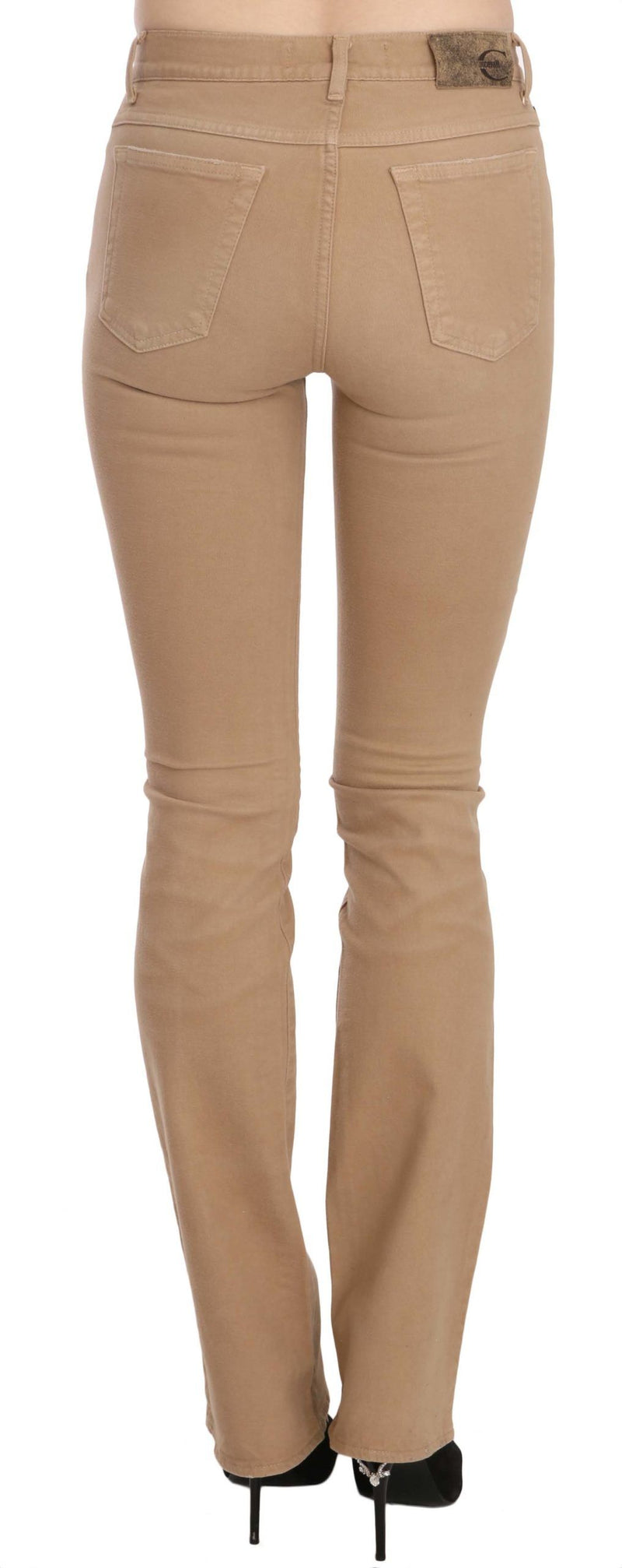 Pantalon slim en coton stretch marron Just Cavalli, taille mi-hauteur.