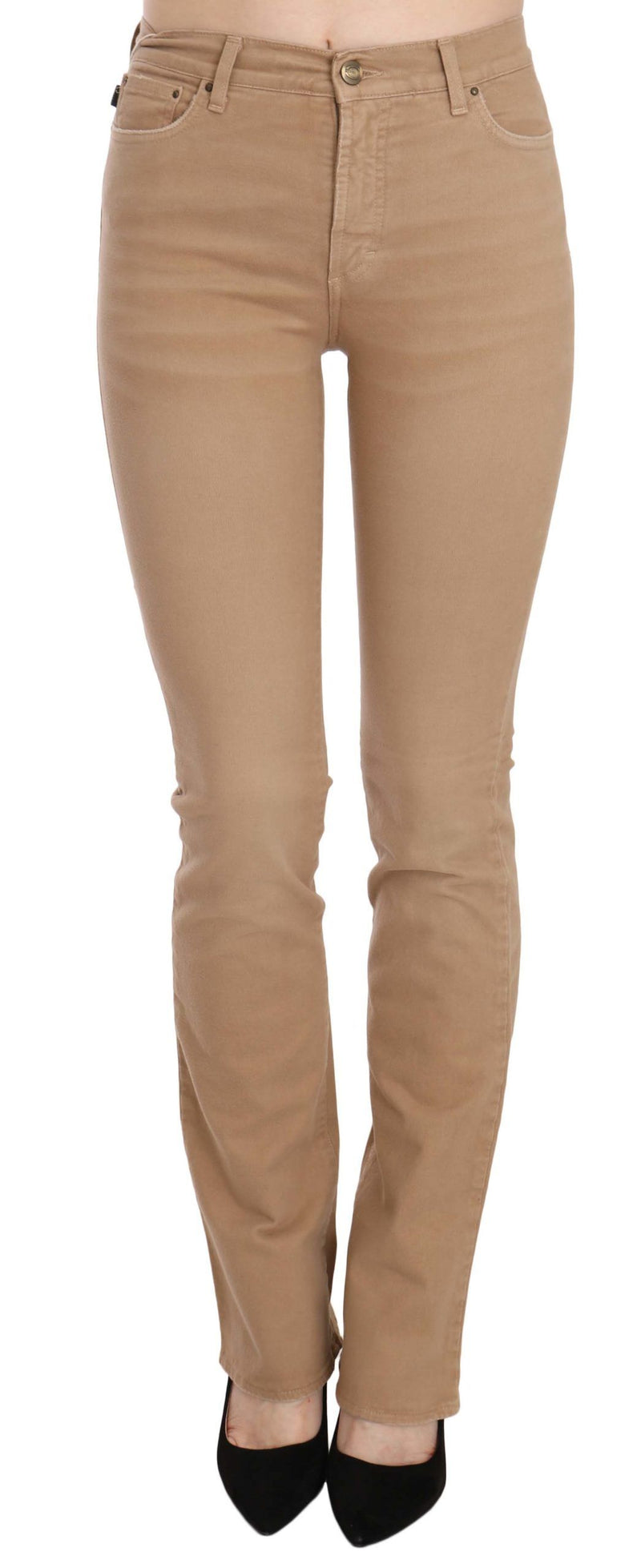 Pantalon slim en coton stretch marron Just Cavalli, taille mi-hauteur.
