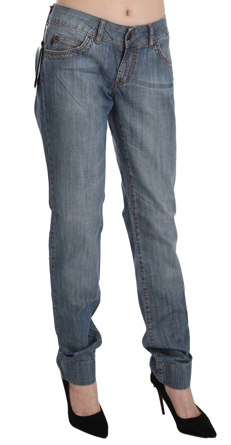 Pantalon en jean slim à taille basse en coton bleu délavé Just Cavalli