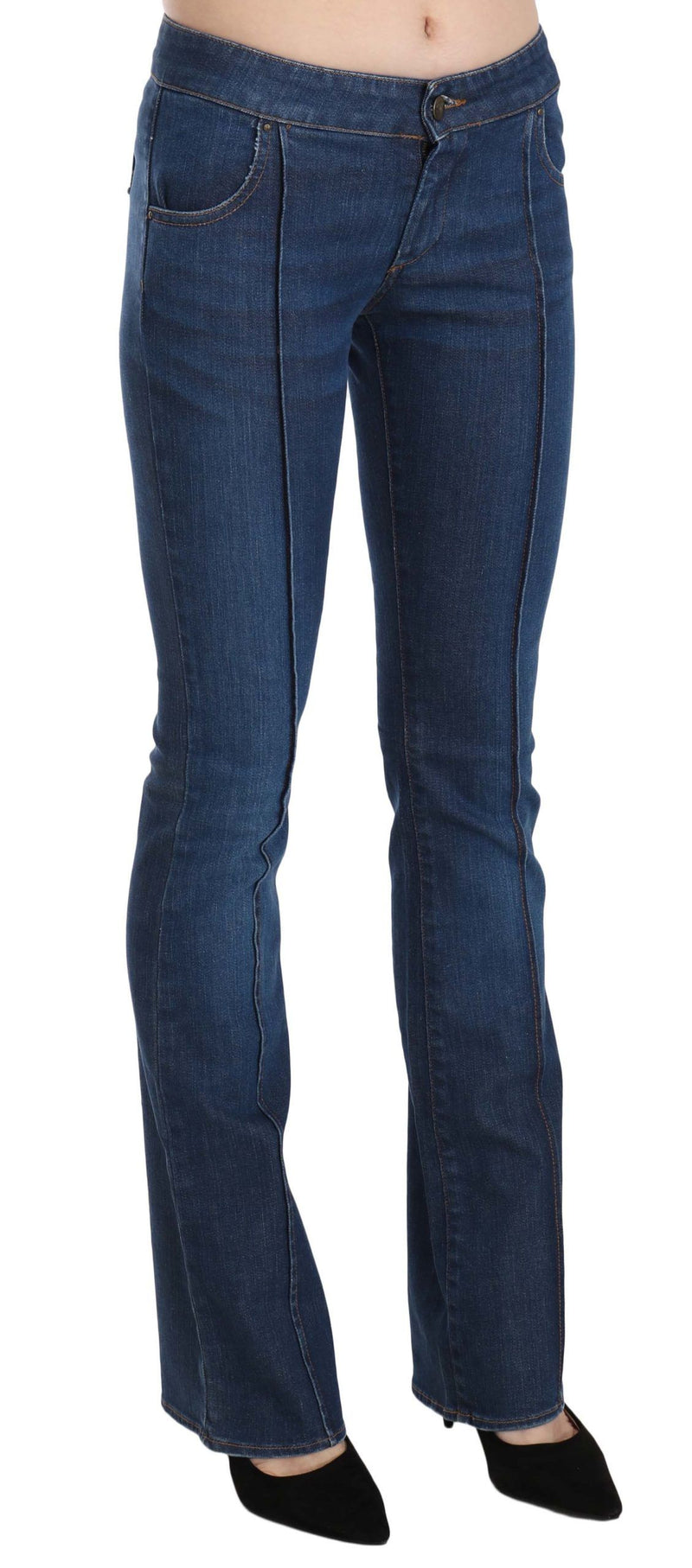 Jeans en jean Just Cavalli bleu, taille basse, coupe botte.