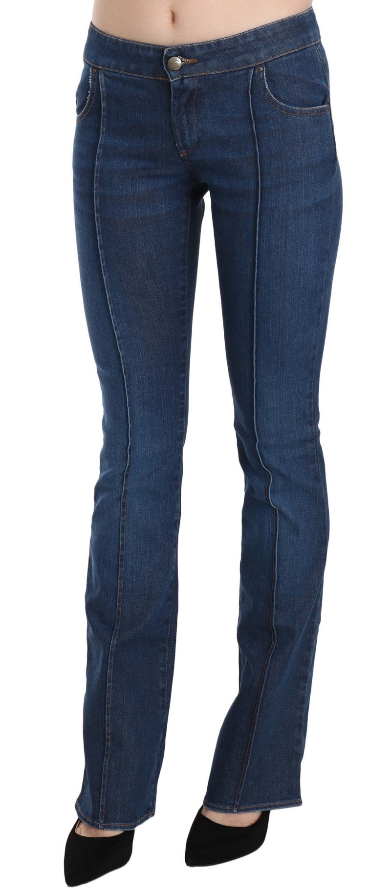Jeans en jean Just Cavalli bleu, taille basse, coupe botte.
