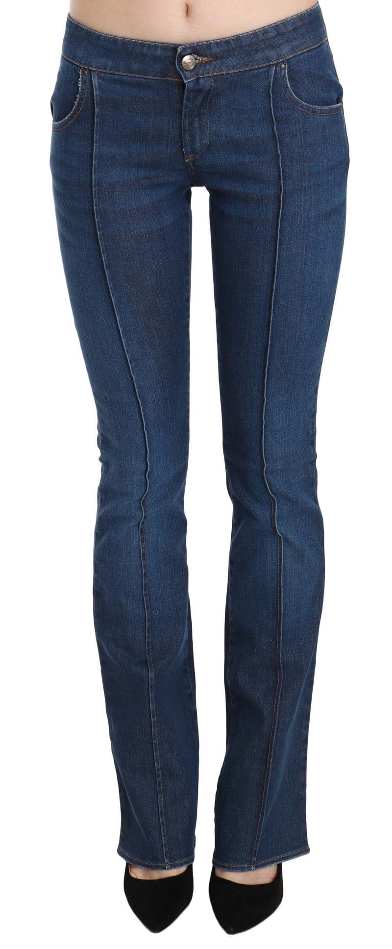 Jeans en jean Just Cavalli bleu, taille basse, coupe botte.