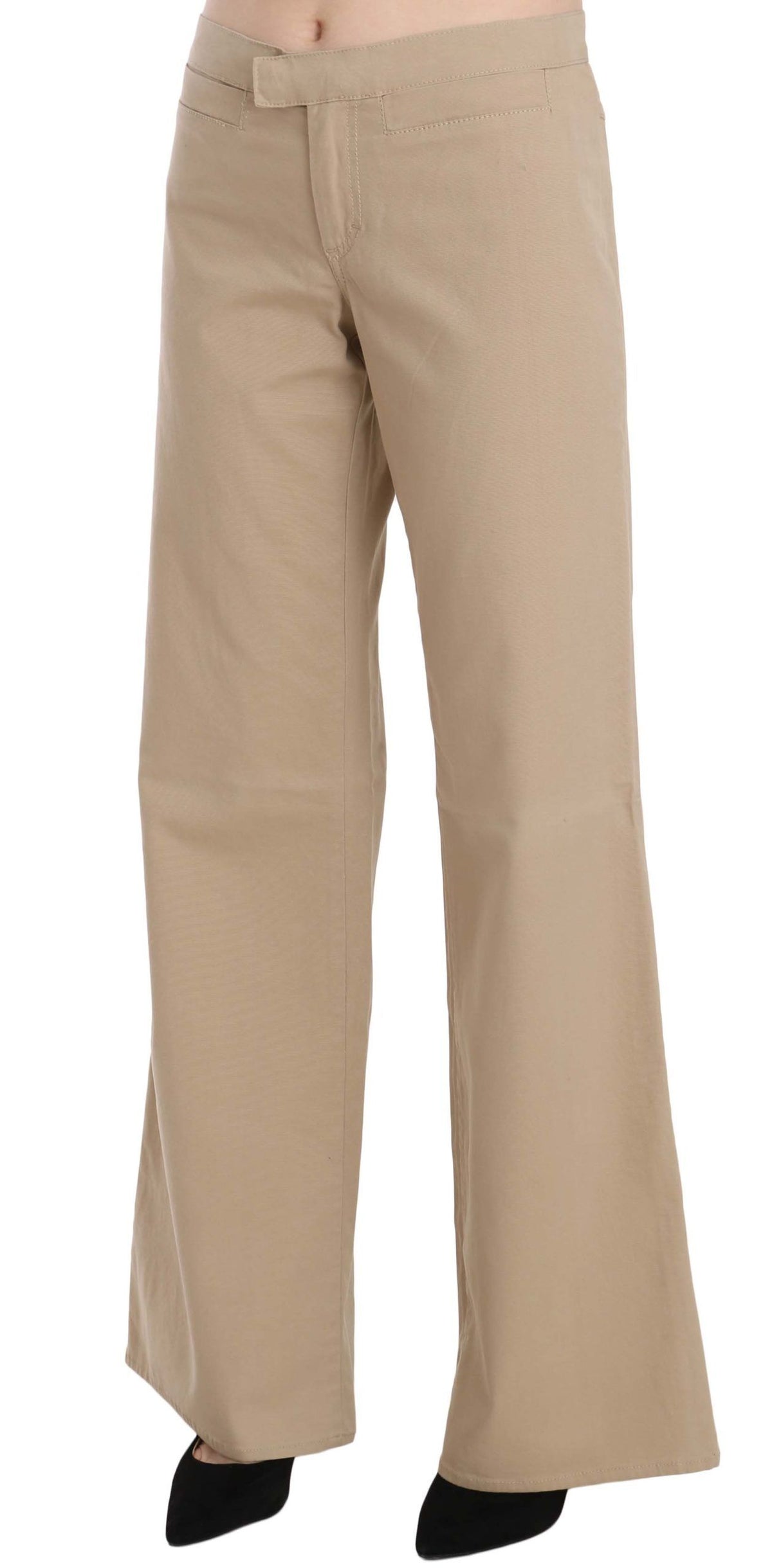 Pantalon flare en coton beige à taille mi-hauteur Just Cavalli