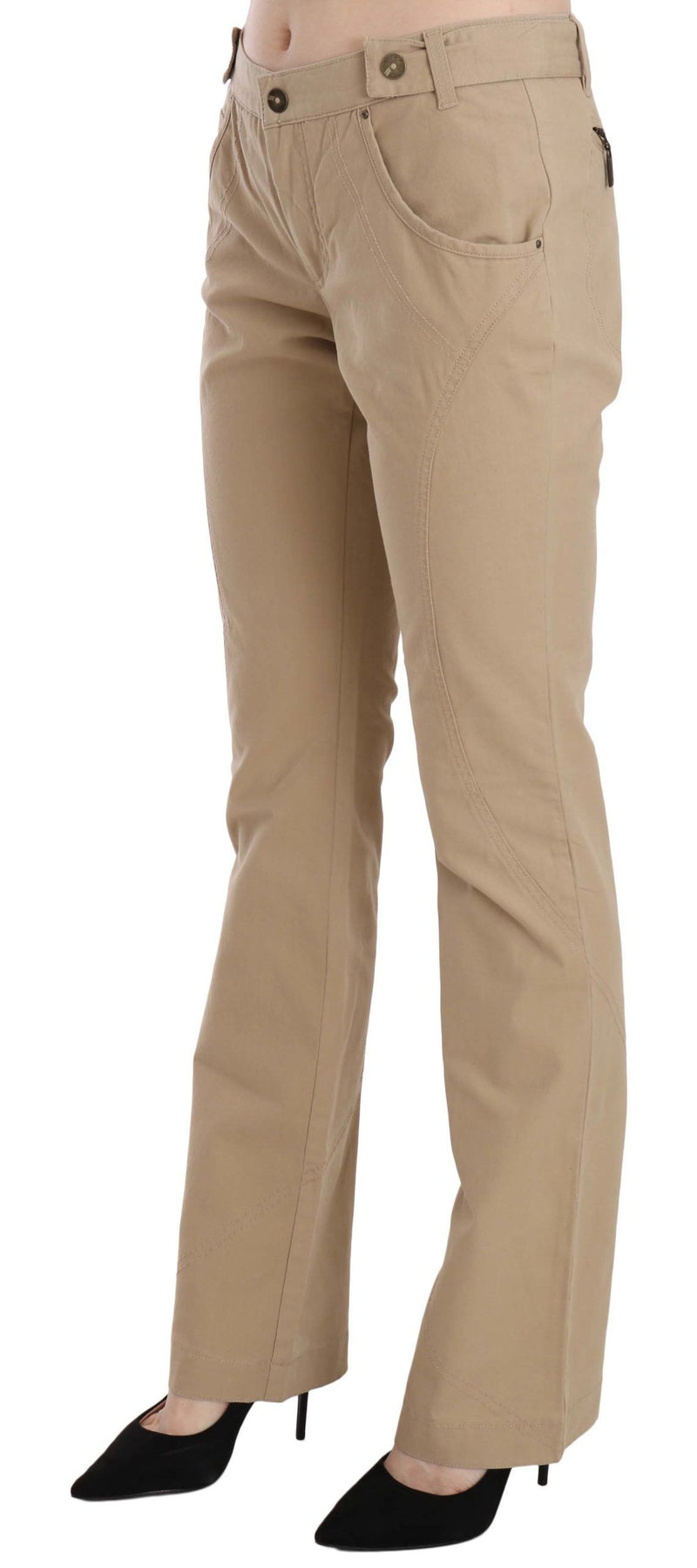 Pantalon droit en coton beige taille mi-hauteur Just Cavalli