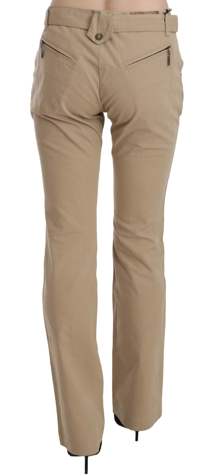 Pantalon droit en coton beige taille mi-hauteur Just Cavalli