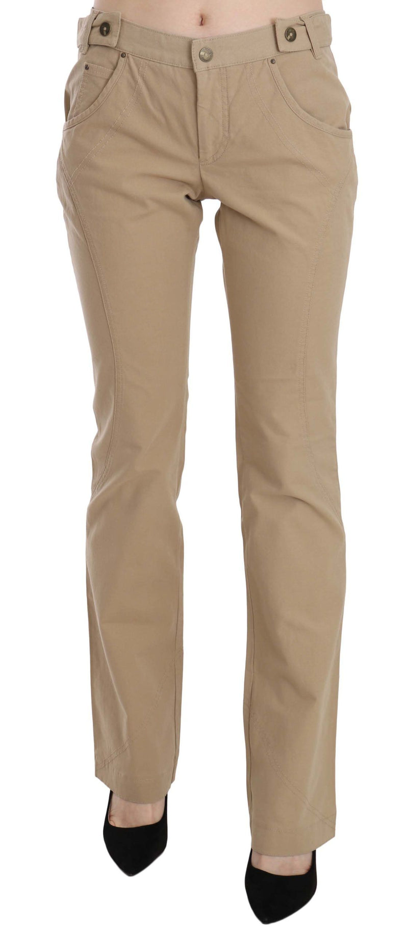 Pantalon droit en coton beige taille mi-hauteur Just Cavalli
