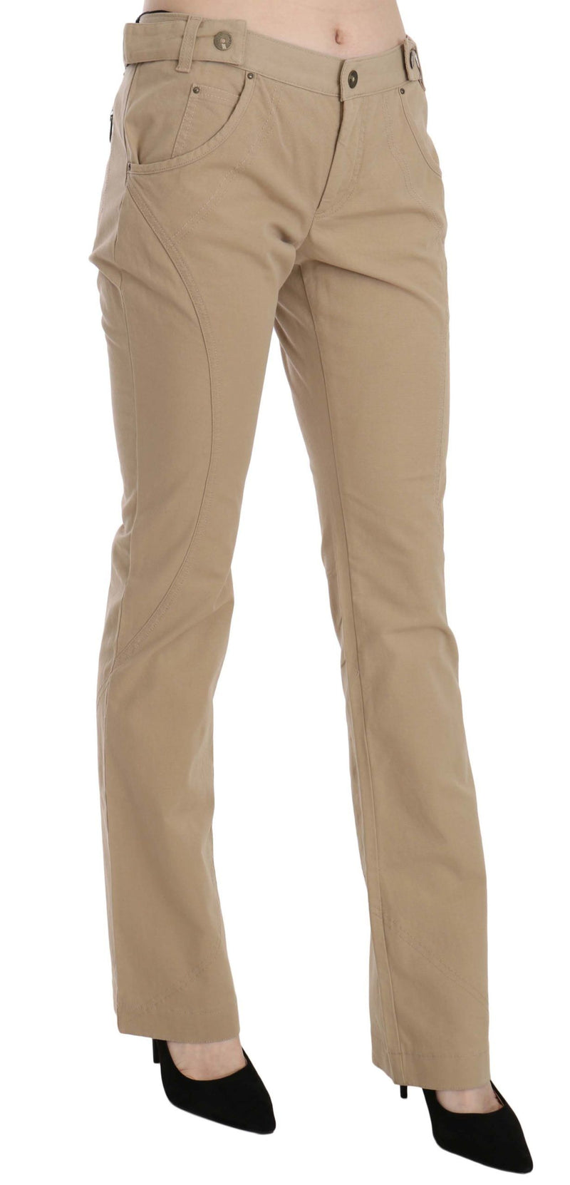 Pantalon droit en coton beige taille mi-hauteur Just Cavalli