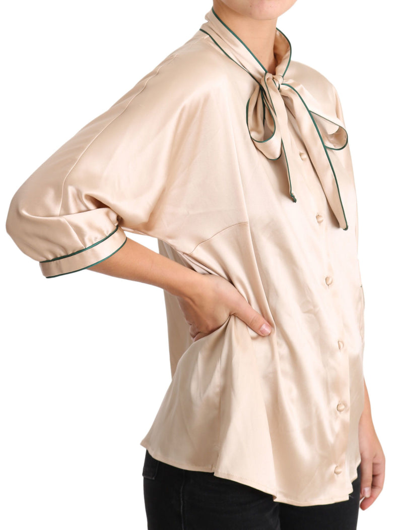 Blouse Dolce &amp; Gabbana en soie extensible avec ruban beige