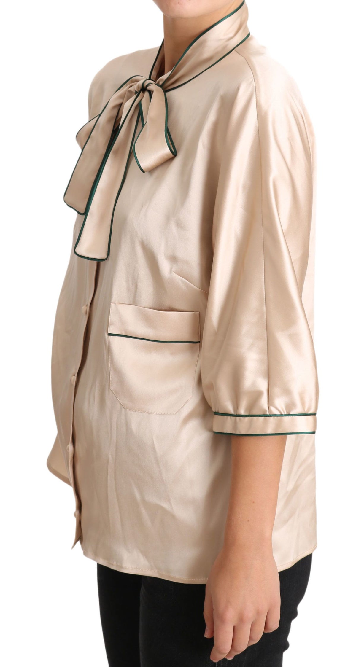 Blouse Dolce &amp; Gabbana en soie extensible avec ruban beige