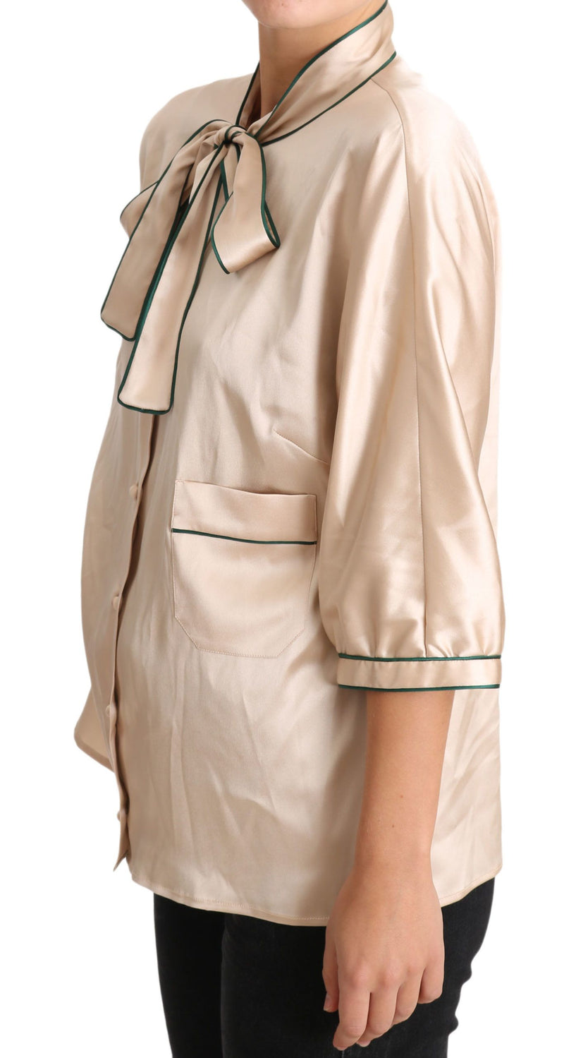 Blouse Dolce &amp; Gabbana en soie extensible avec ruban beige