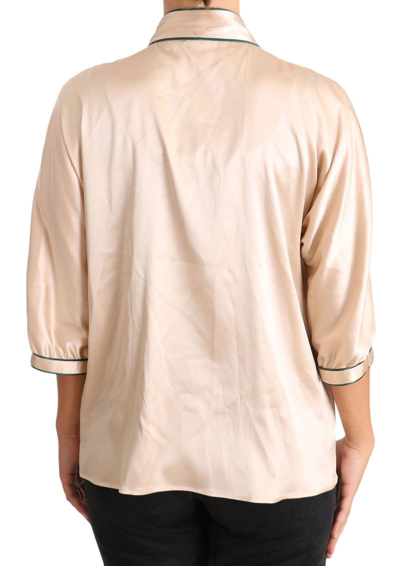 Blouse Dolce &amp; Gabbana en soie extensible avec ruban beige