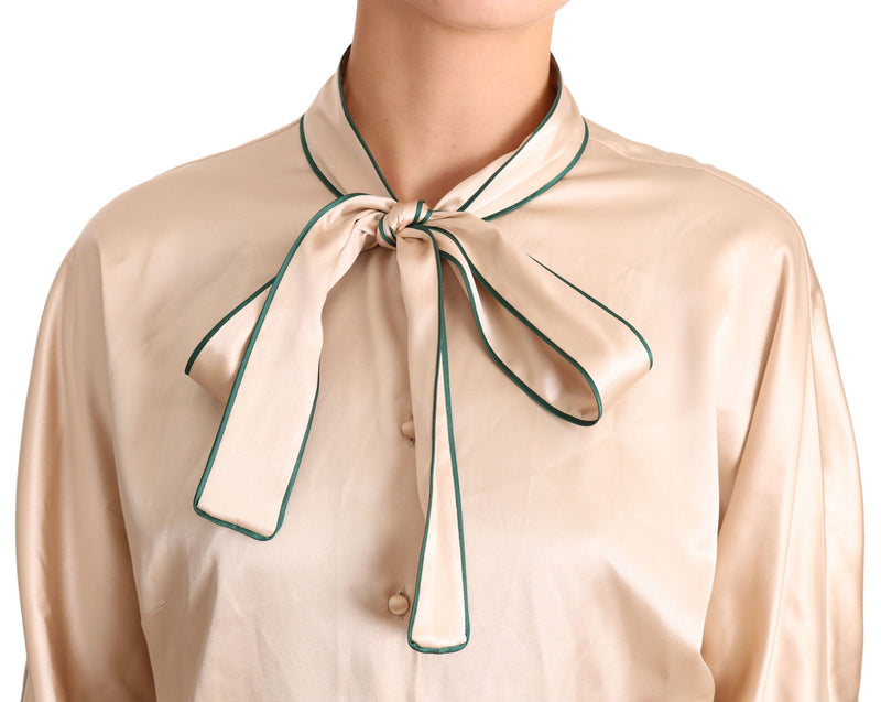Blouse Dolce &amp; Gabbana en soie extensible avec ruban beige