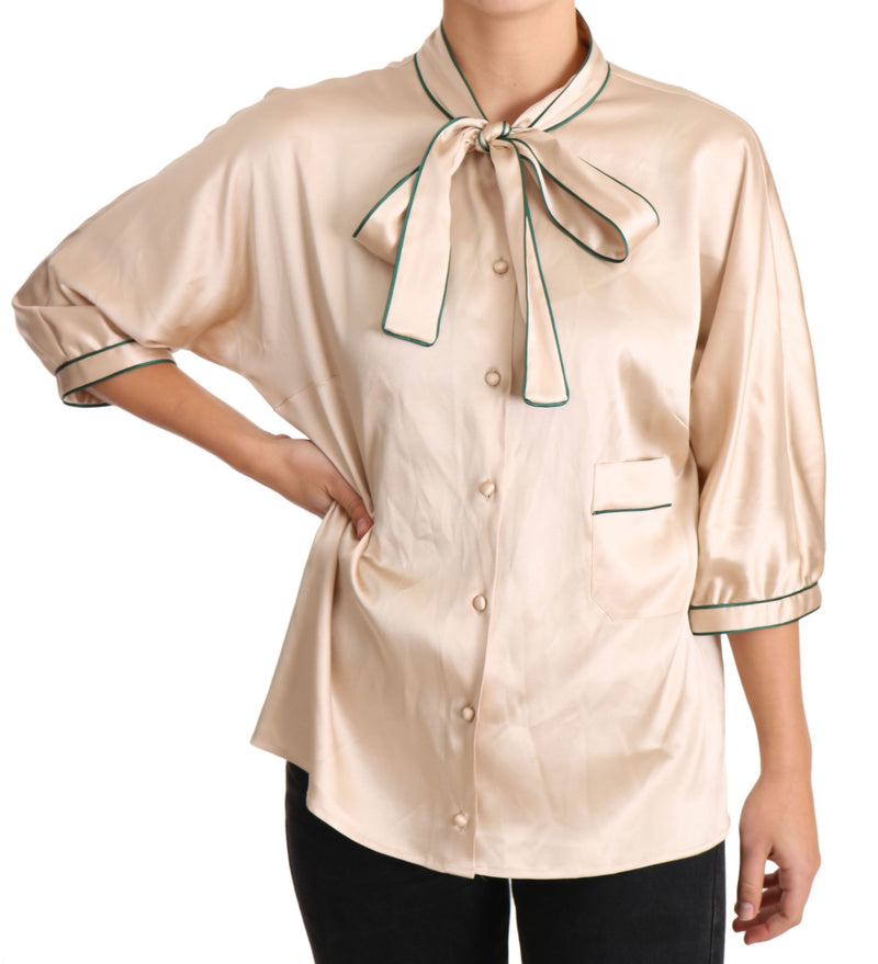 Blouse Dolce &amp; Gabbana en soie extensible avec ruban beige