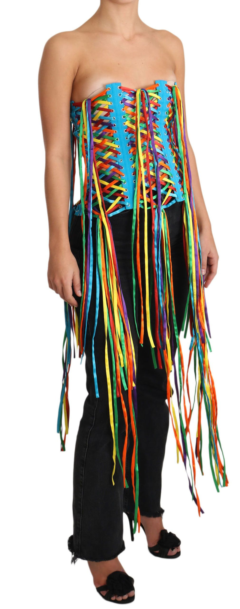 Haut corset en polyester Dolce &amp; Gabbana à plusieurs lacets multicolores