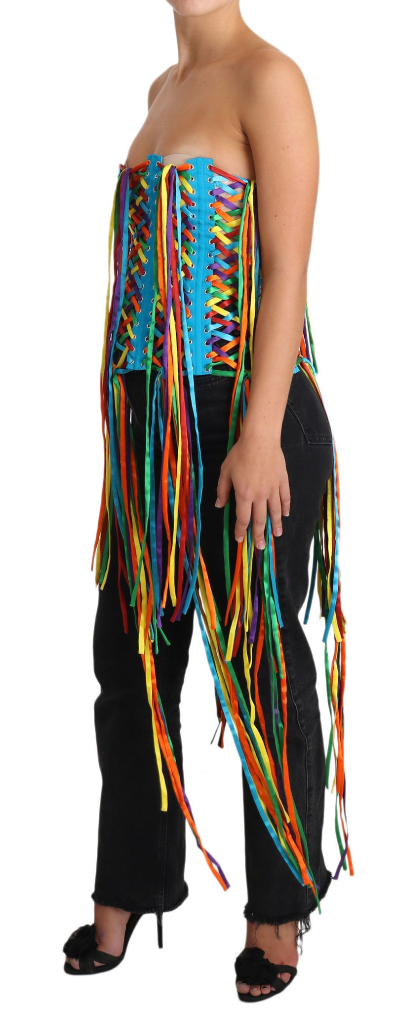 Haut corset en polyester Dolce &amp; Gabbana à plusieurs lacets multicolores