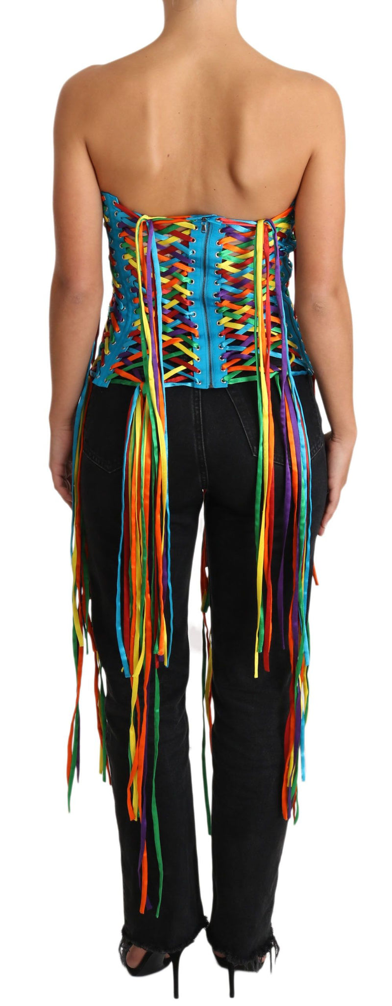 Haut corset en polyester Dolce &amp; Gabbana à plusieurs lacets multicolores