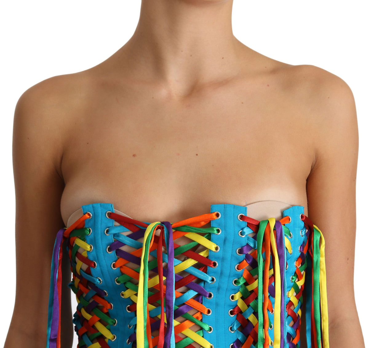 Haut corset en polyester Dolce &amp; Gabbana à plusieurs lacets multicolores