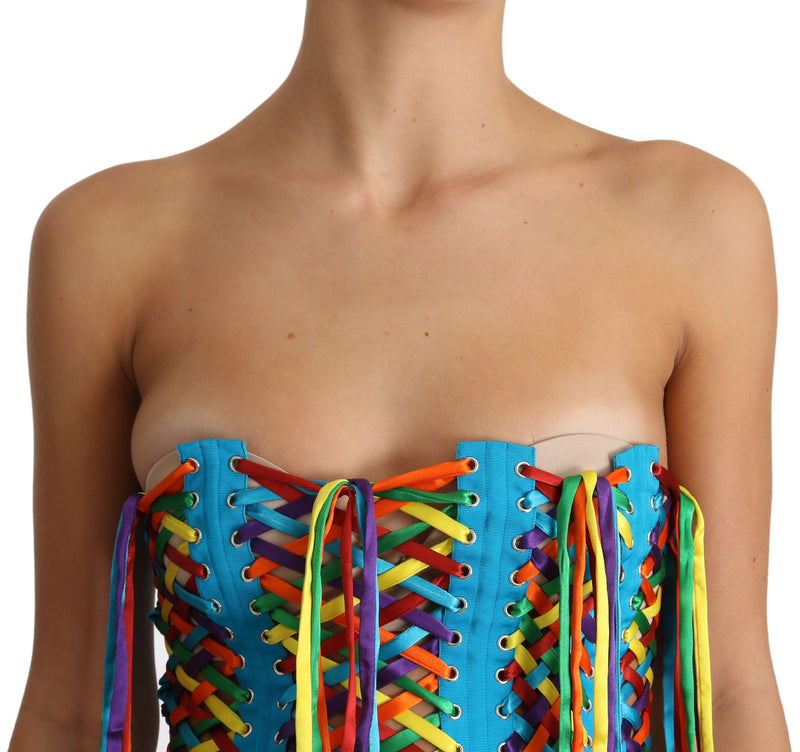 Haut corset en polyester Dolce &amp; Gabbana à plusieurs lacets multicolores