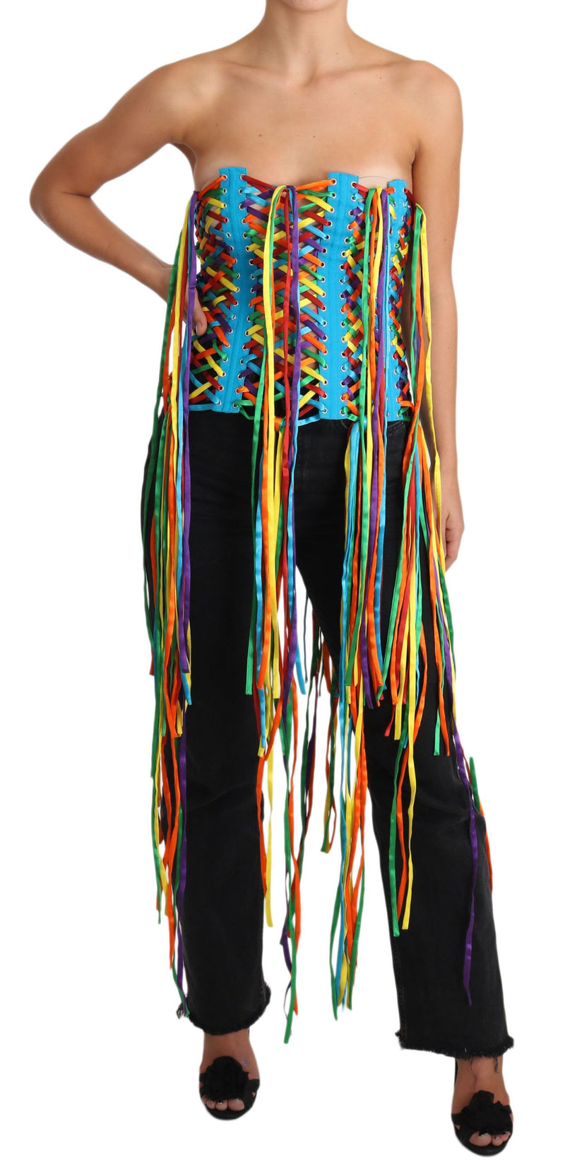 Haut corset en polyester Dolce &amp; Gabbana à plusieurs lacets multicolores