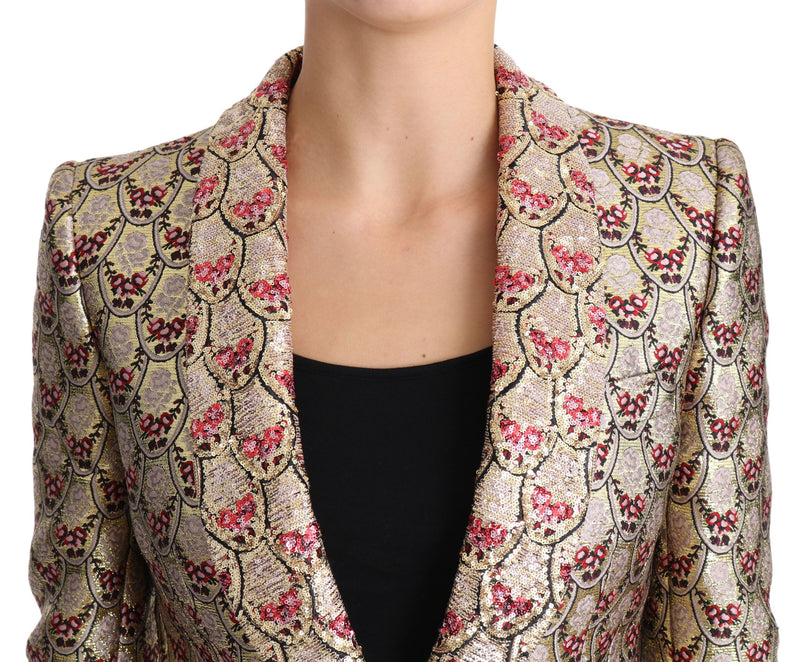 Dolce &amp; Gabbana - Veste-blazer dorée à motifs floraux et paillettes