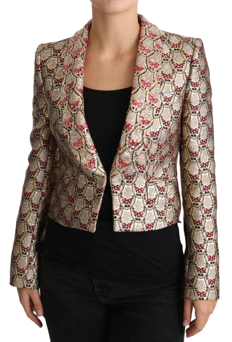 Dolce &amp; Gabbana - Veste-blazer dorée à motifs floraux et paillettes