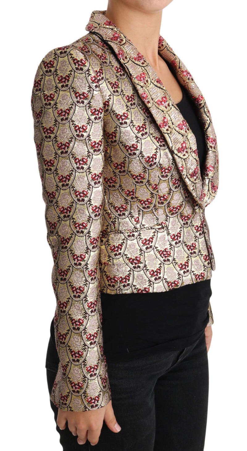 Dolce &amp; Gabbana - Veste-blazer dorée à motifs floraux et paillettes