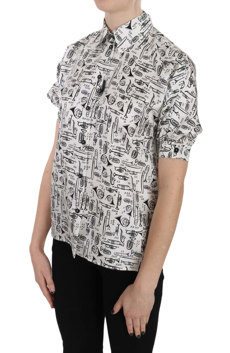 Blouse en soie à imprimé trompette et boutonnage frontal de Dolce &amp; Gabbana