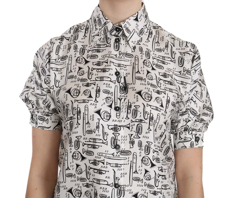 Blouse en soie à imprimé trompette et boutonnage frontal de Dolce &amp; Gabbana