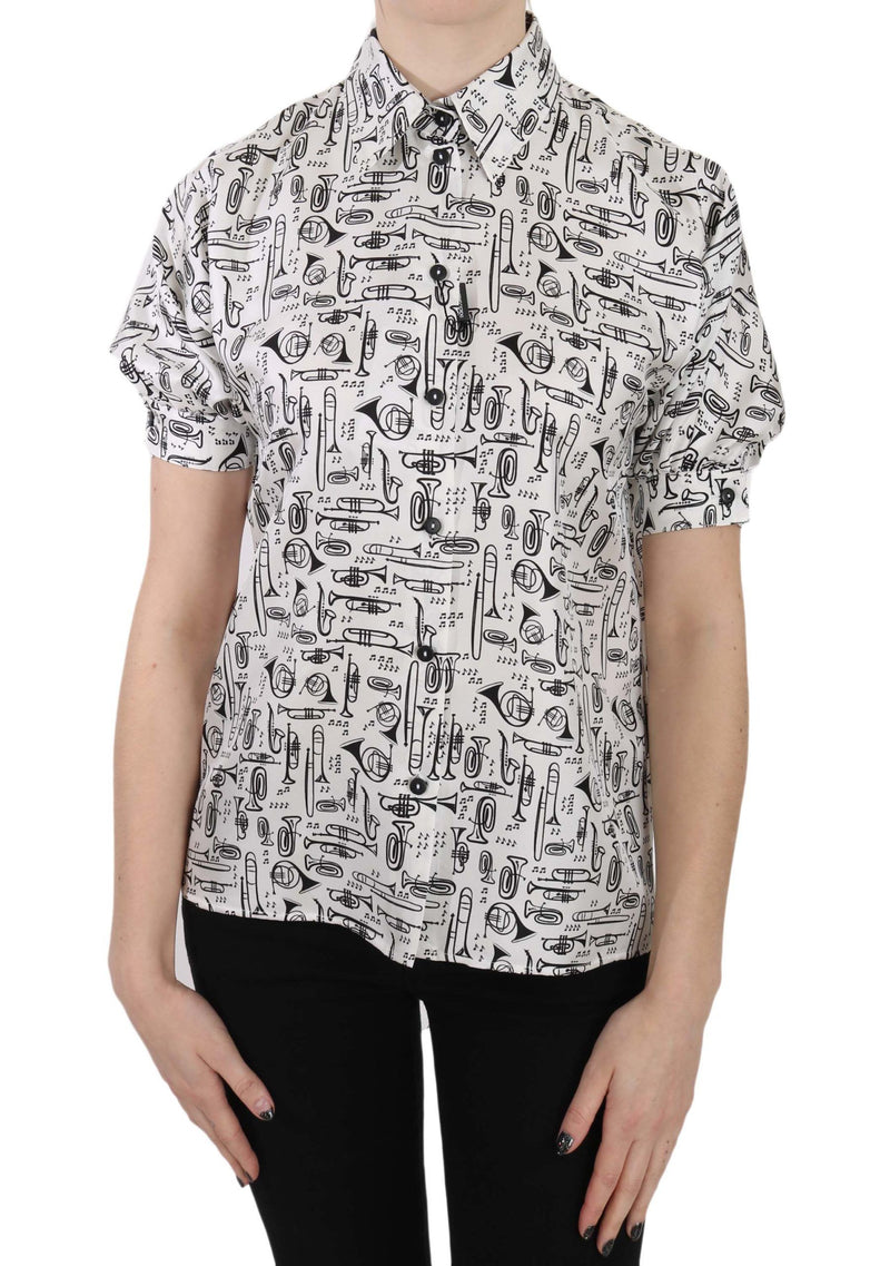 Blouse en soie à imprimé trompette et boutonnage frontal de Dolce &amp; Gabbana