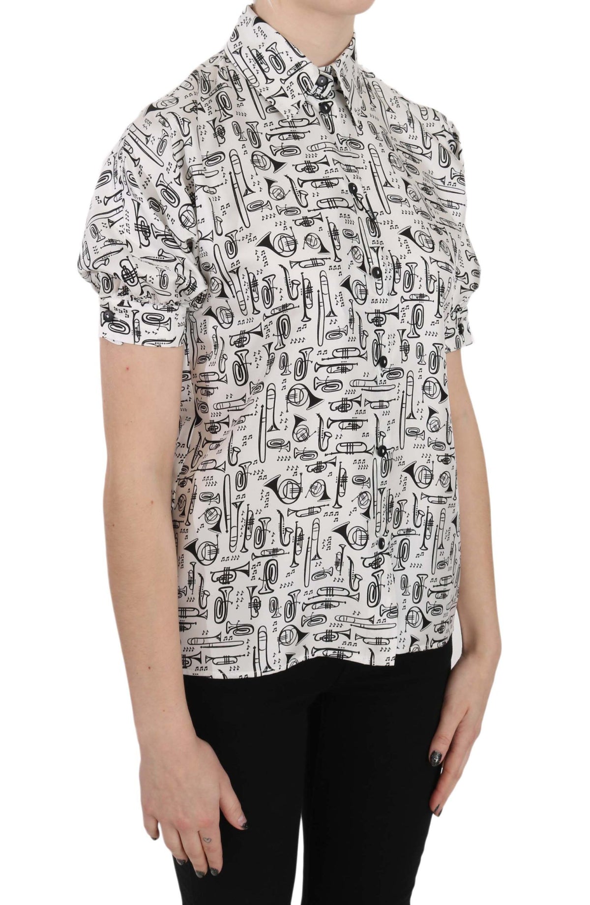 Blouse en soie à imprimé trompette et boutonnage frontal de Dolce &amp; Gabbana