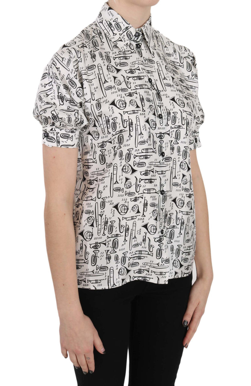 Blouse en soie à imprimé trompette et boutonnage frontal de Dolce &amp; Gabbana