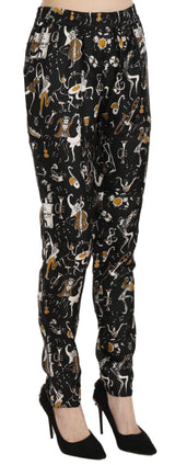 Pantalon fuselé à taille haute noir à imprimé Jazz Club de Dolce &amp; Gabbana