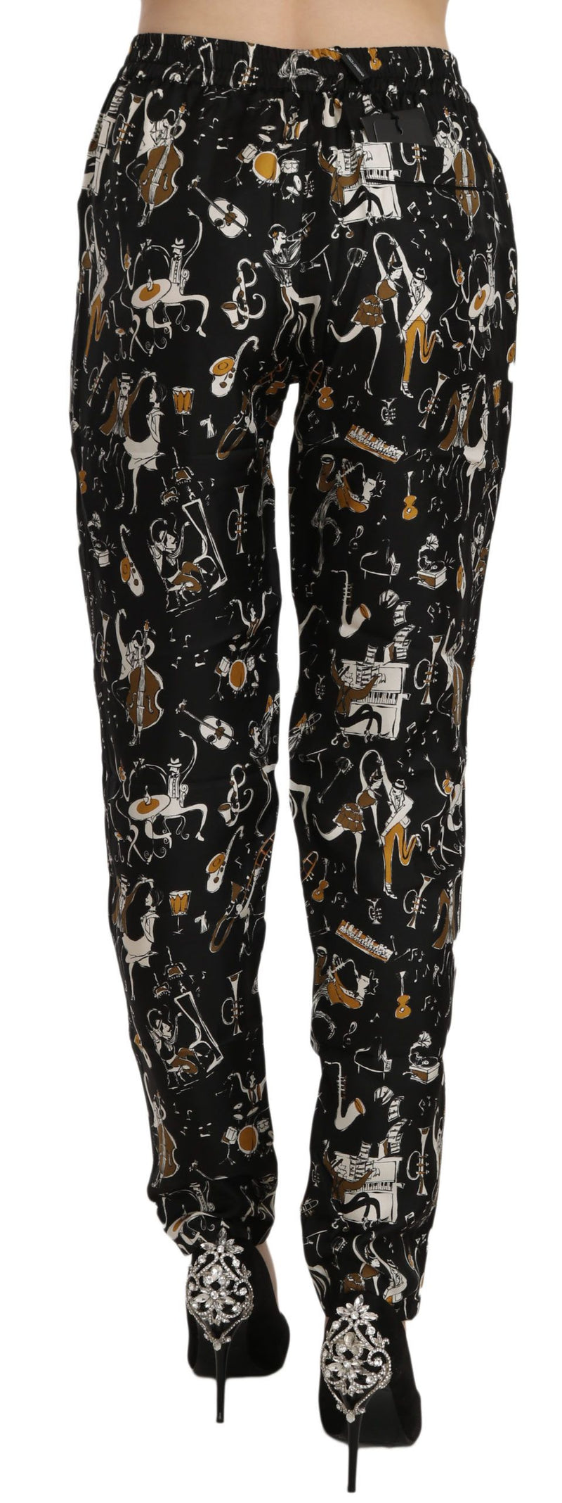 Pantalon fuselé à taille haute noir à imprimé Jazz Club de Dolce &amp; Gabbana