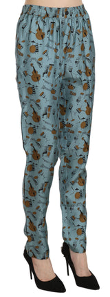 Pantalon fuselé à imprimé d'instruments de musique bleu de Dolce &amp; Gabbana