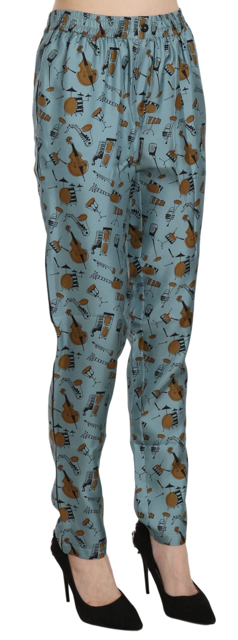 Pantalon fuselé à imprimé d'instruments de musique bleu de Dolce &amp; Gabbana