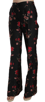 Pantalon noir à coupe bootcut à imprimé floral de Dolce &amp; Gabbana