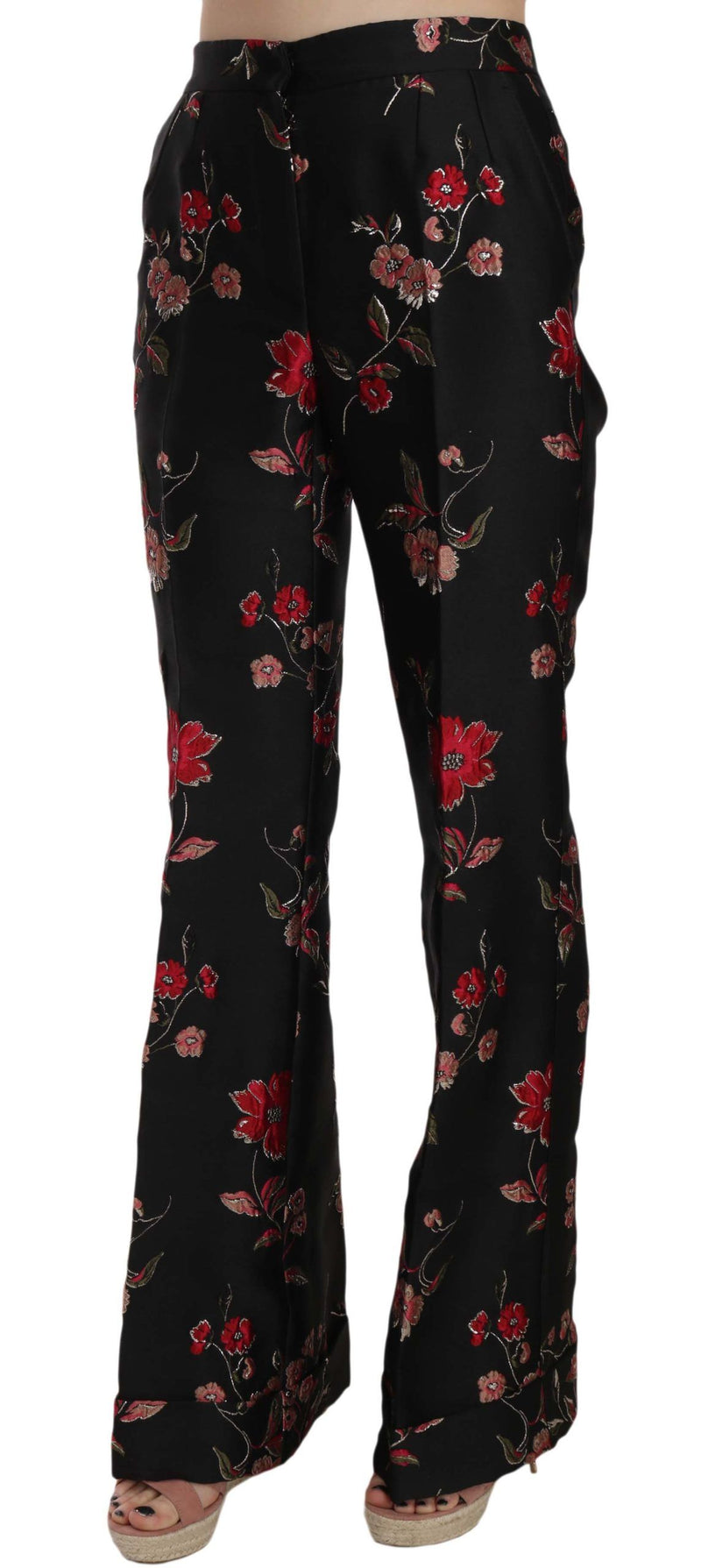 Pantalon noir à coupe bootcut à imprimé floral de Dolce &amp; Gabbana