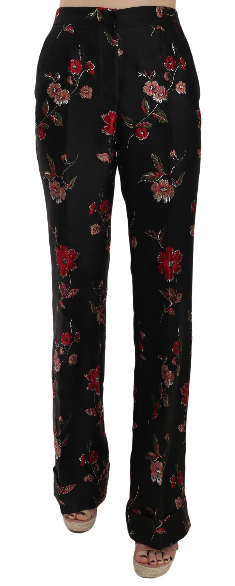 Pantalon noir à coupe bootcut à imprimé floral de Dolce &amp; Gabbana