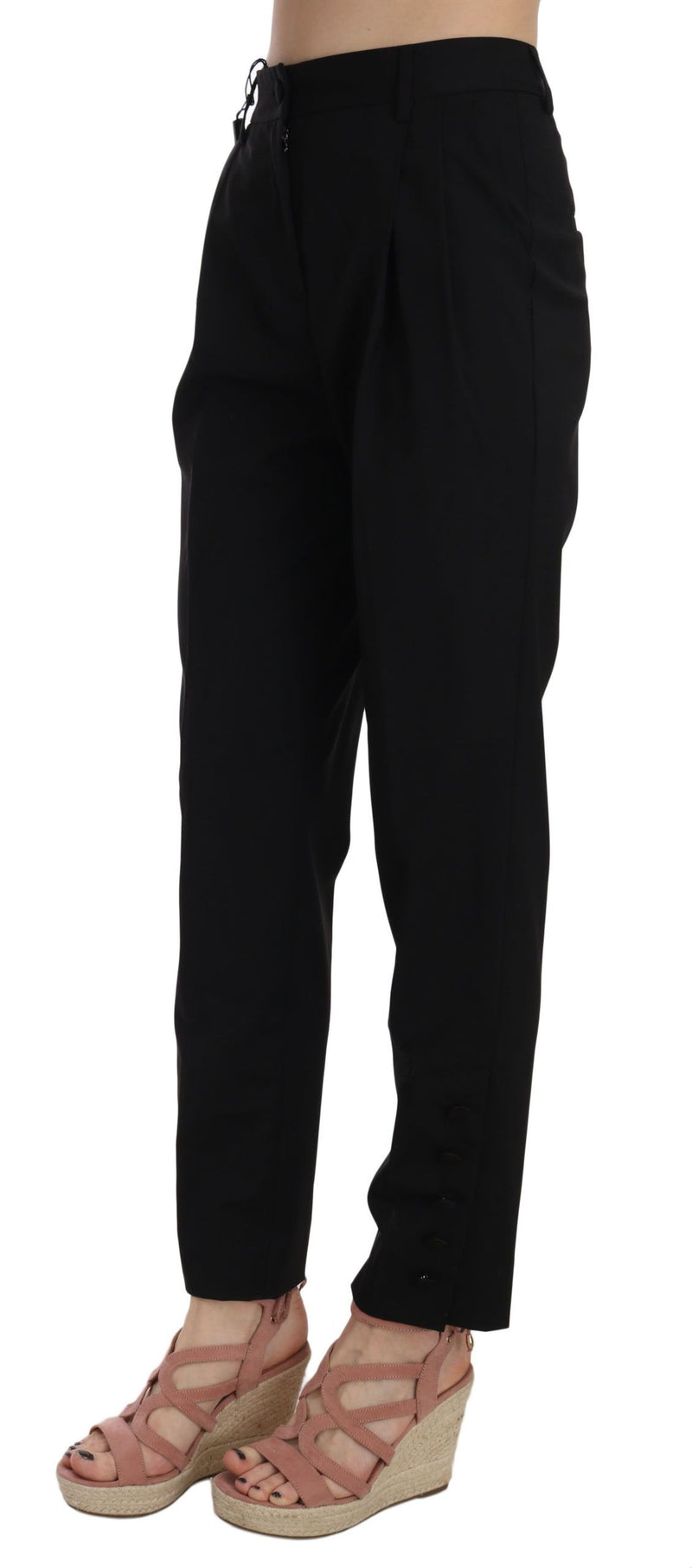 Pantalon taille haute à plis et boutonnage, noir, Dolce &amp; Gabbana