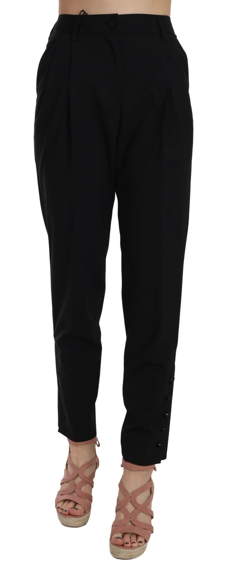Pantalon taille haute à plis et boutonnage, noir, Dolce &amp; Gabbana