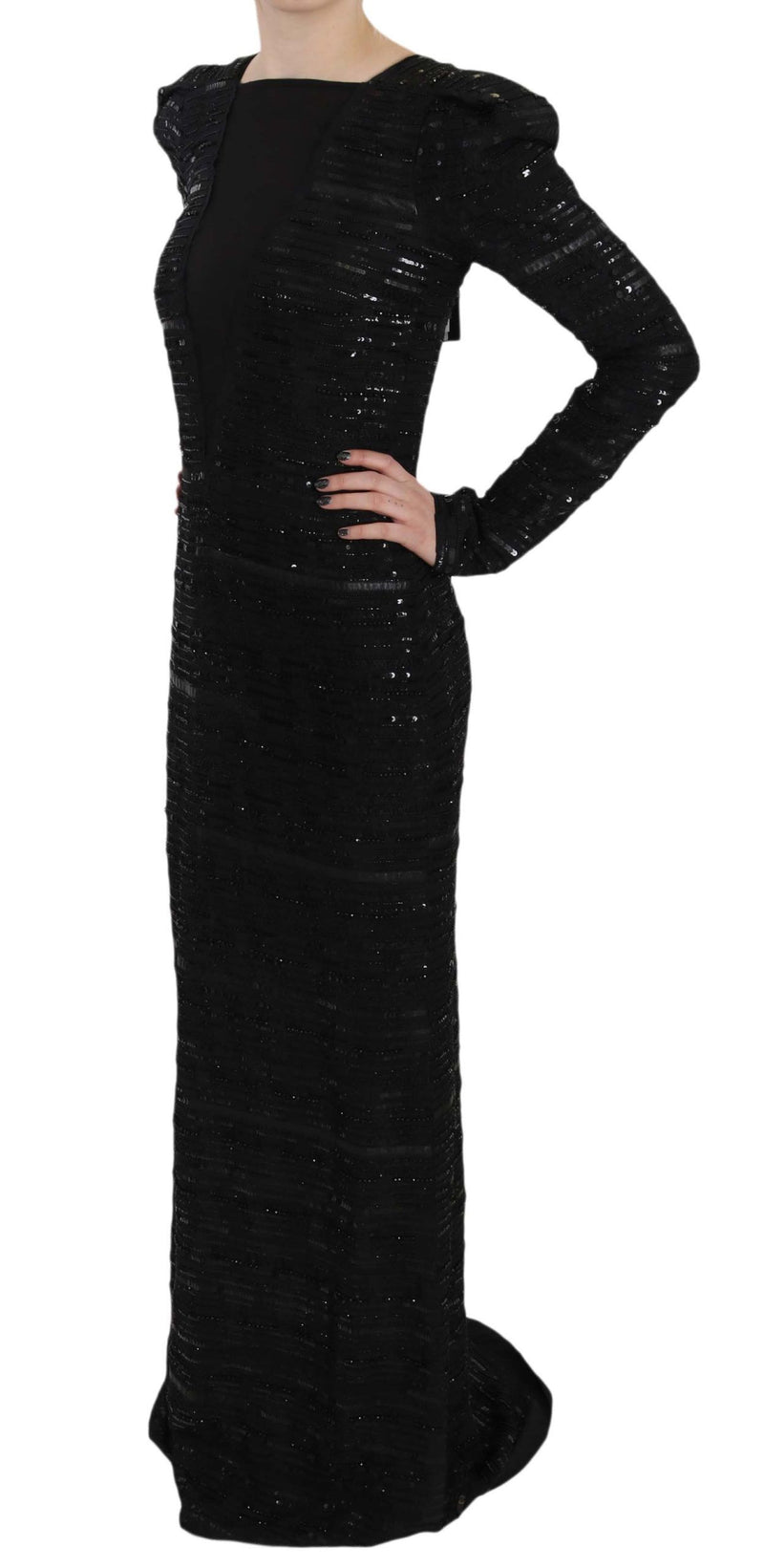 Robe longue en soie noire et paillettes de John Richmond