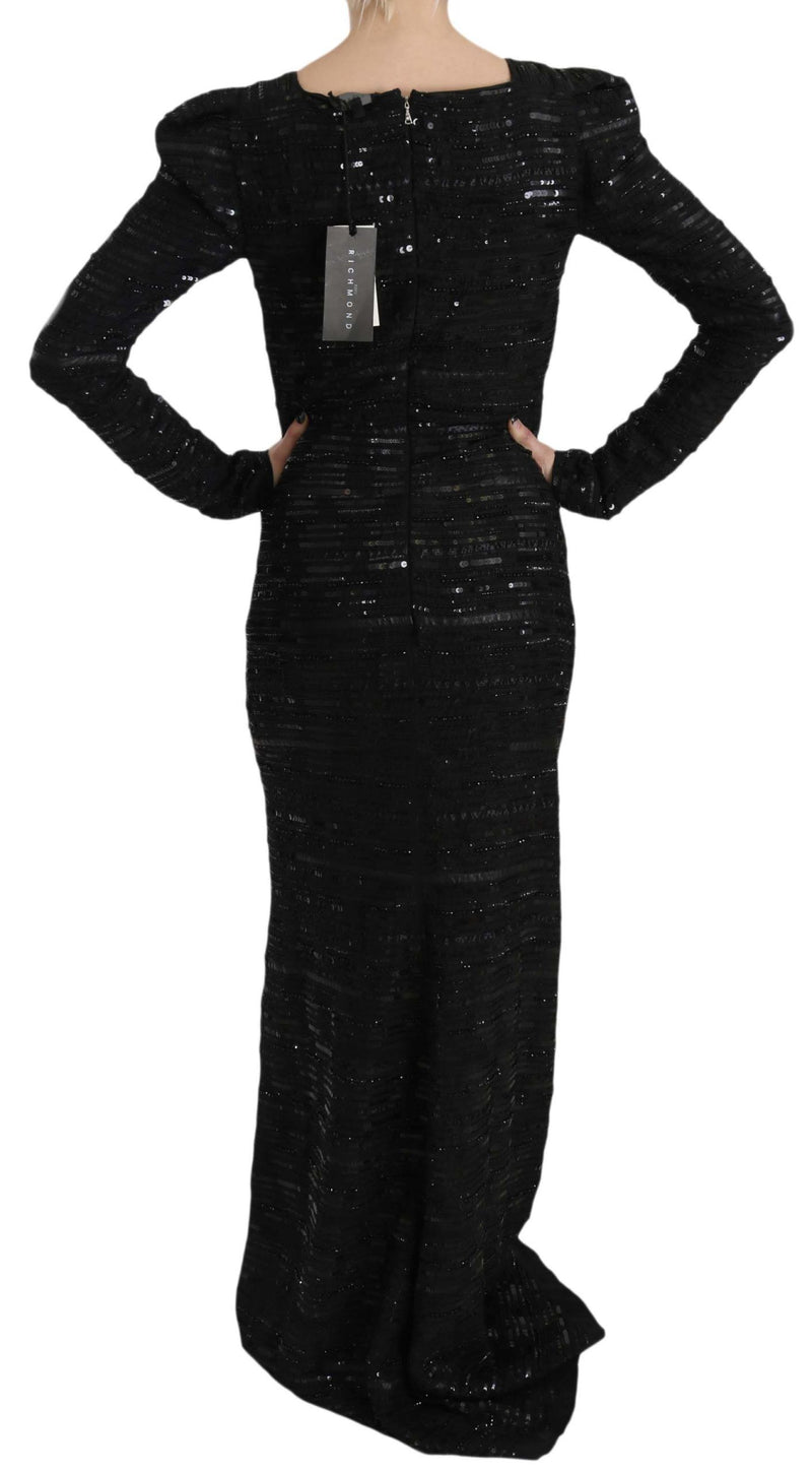 Robe longue en soie noire et paillettes de John Richmond