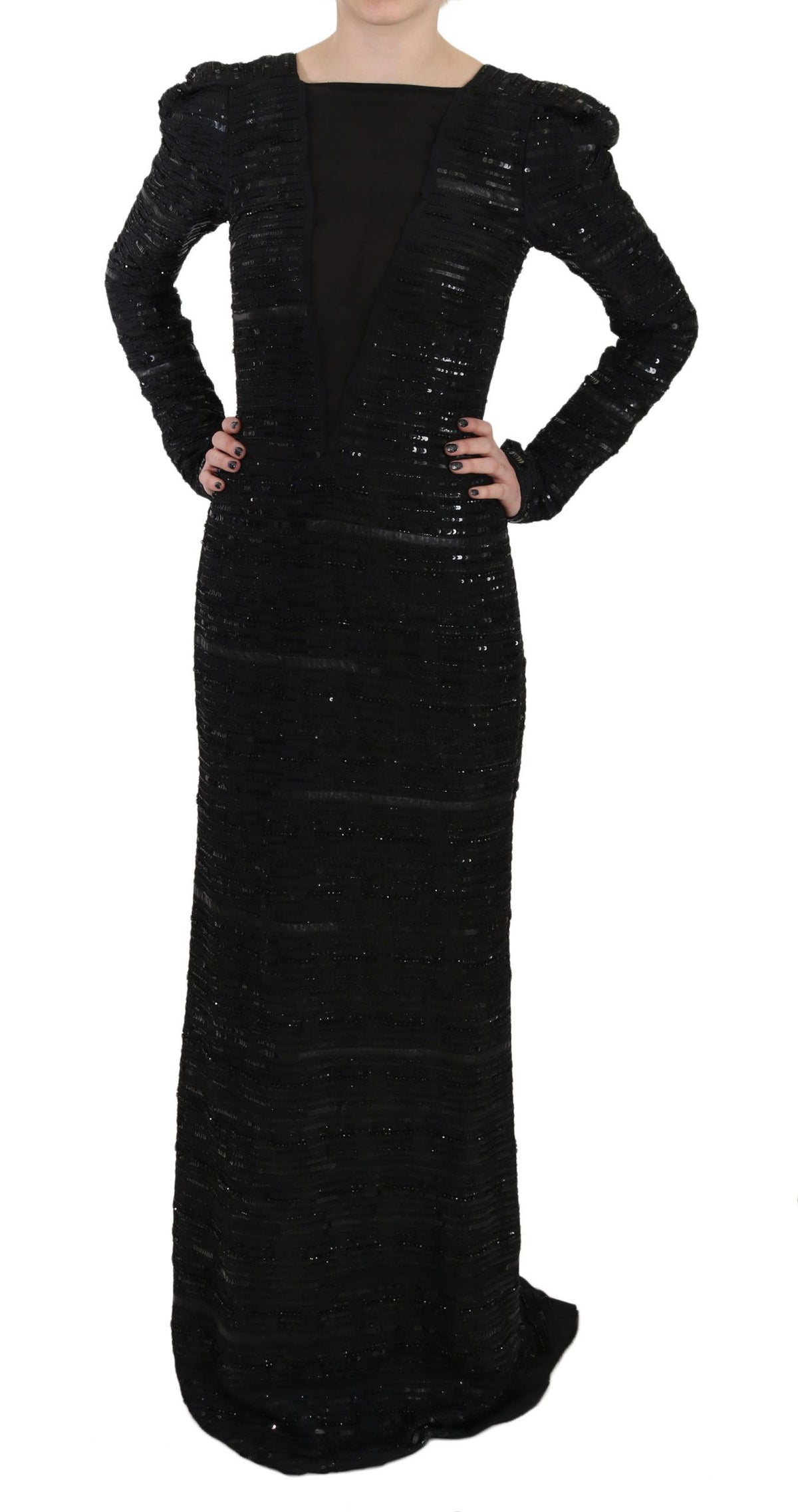 Robe longue en soie noire et paillettes de John Richmond
