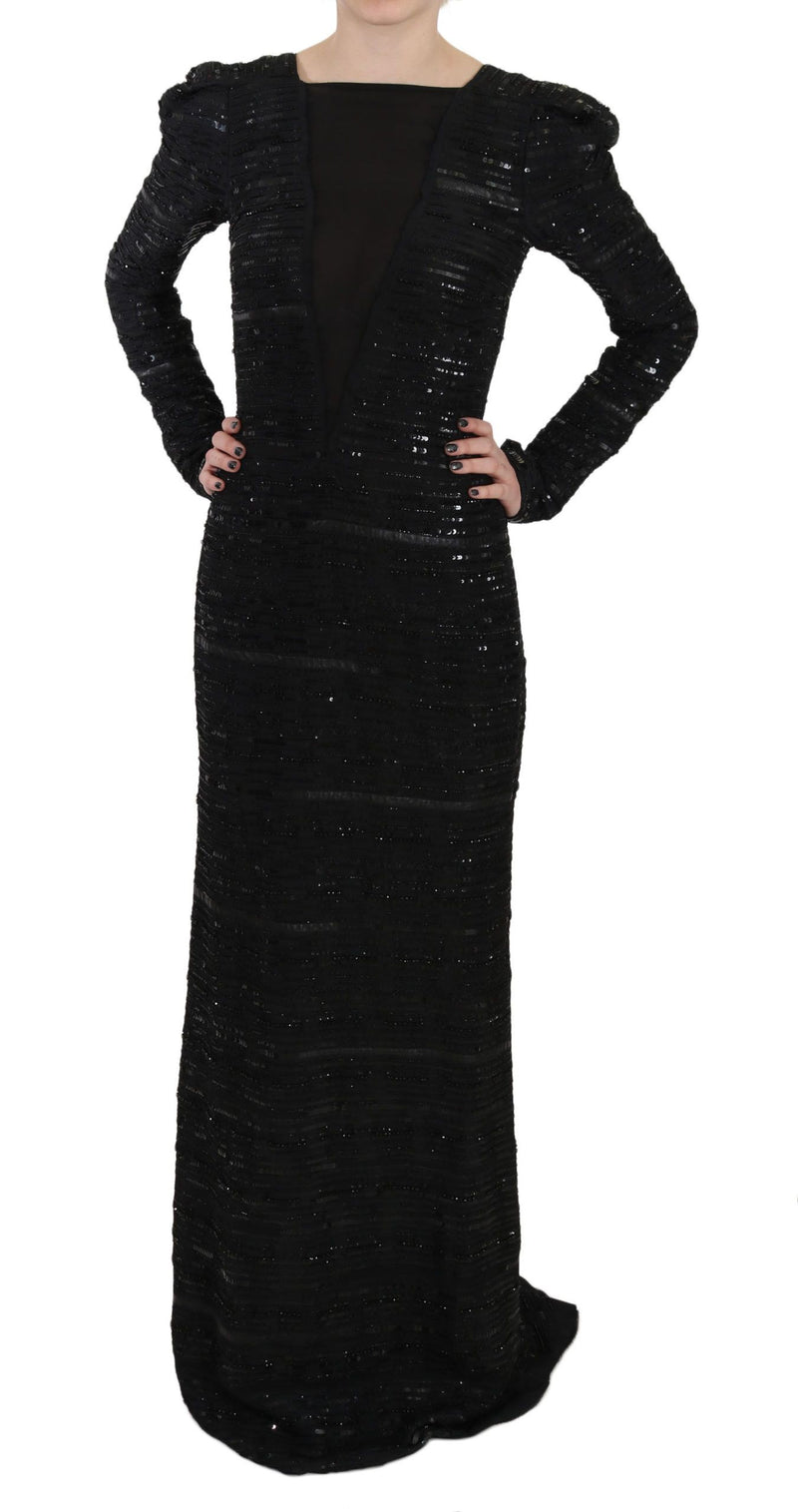 Robe longue en soie noire et paillettes de John Richmond